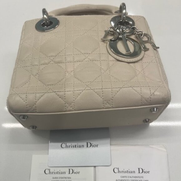 Auth SMALL LADY DIOR Cannage Quilted Leather Bag in LATTE Cream, Silver Hardware - Picture 9 of 15